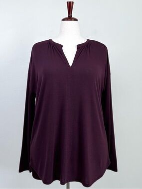 Ann Taylor LOFT Plum Wine Purple V-Notch Long Sleeve XL Blouse Top NWT